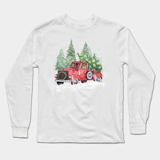 Christmas red truck with Chistmas tree Long Sleeve T-Shirt